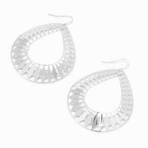 Silver-tone 2&quot; Cut Out Teardrop Diamond Drop Earrings,