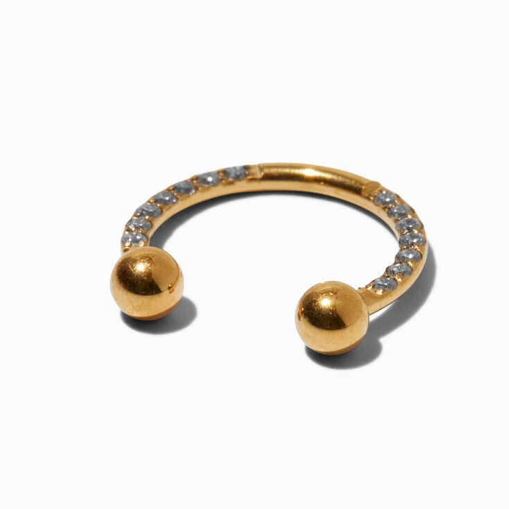 Gold-tone 16G Crystal Horseshoe Septum Nose Ring,