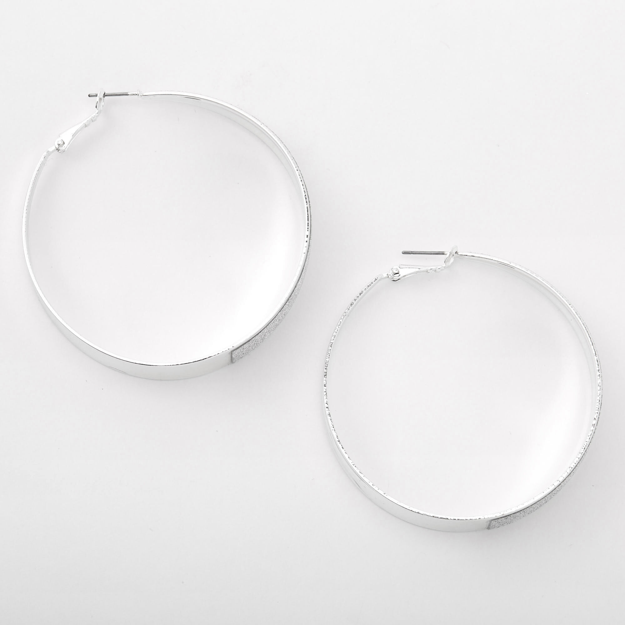 Silver 60MM Half Glitter Hoop Earrings,