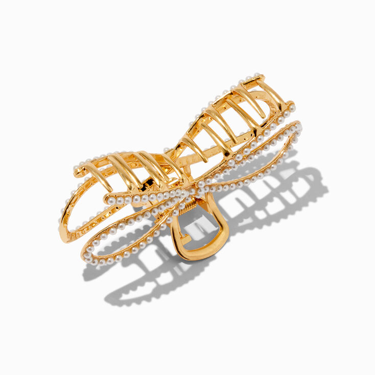 Pearl Gold Metal Bow Hair Claw,