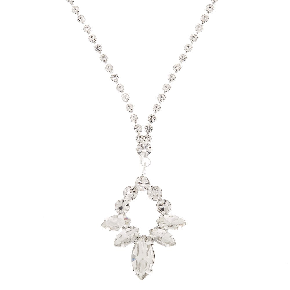 Silver Rhinestone Leaf Pendant Necklace,