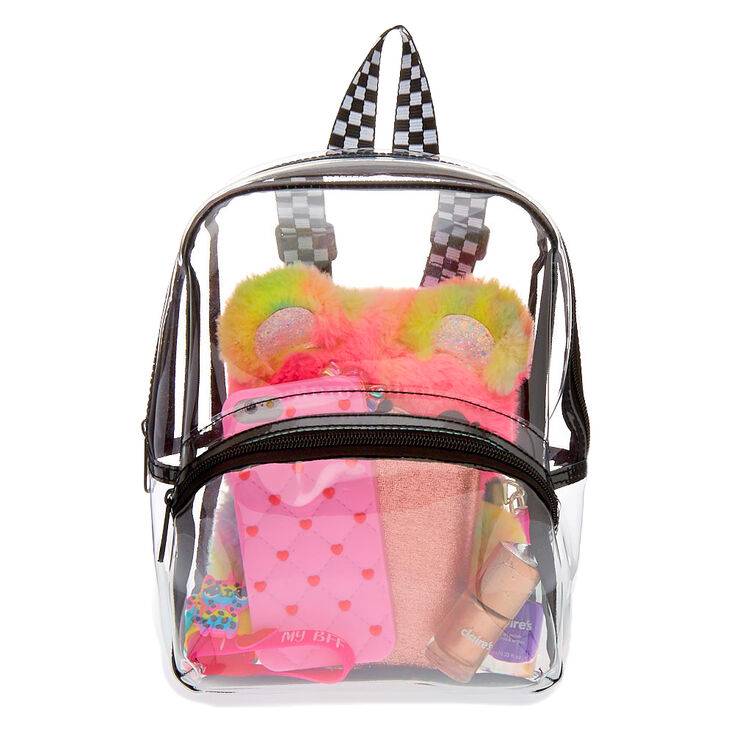Black Trim Small Backpack - Clear | Claire's US