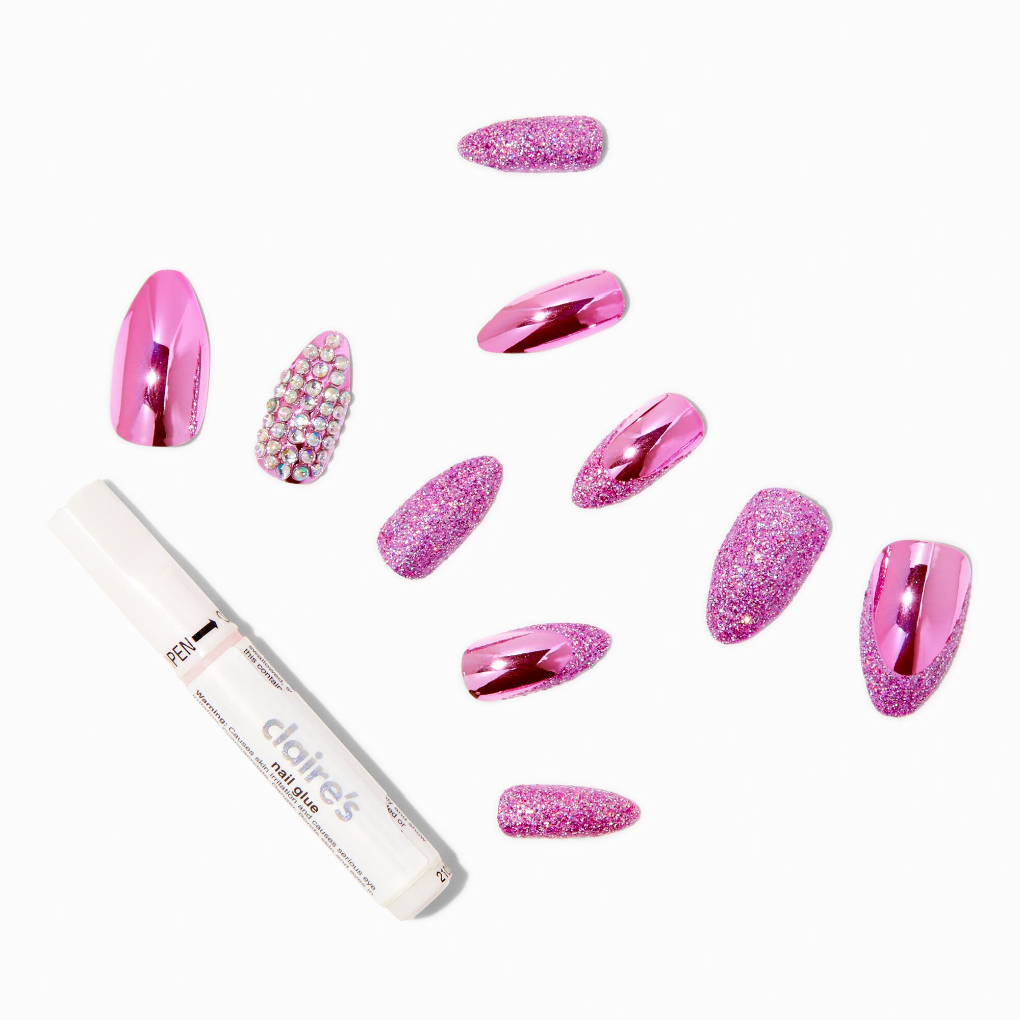 View Claires Bling Stiletto Vegan Faux Nail Set 24 Pack Lilac information