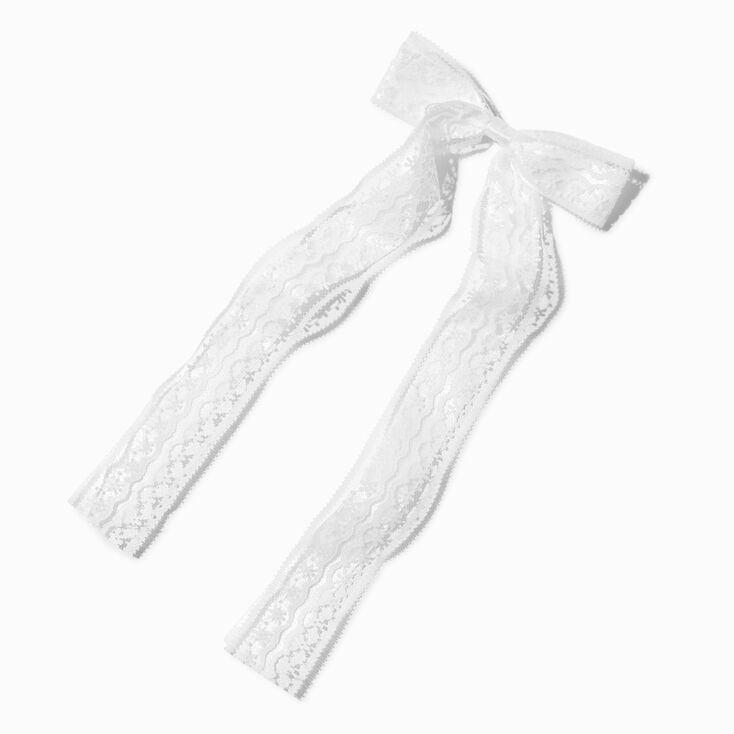 White Lace Satin Hair Bow Clip,