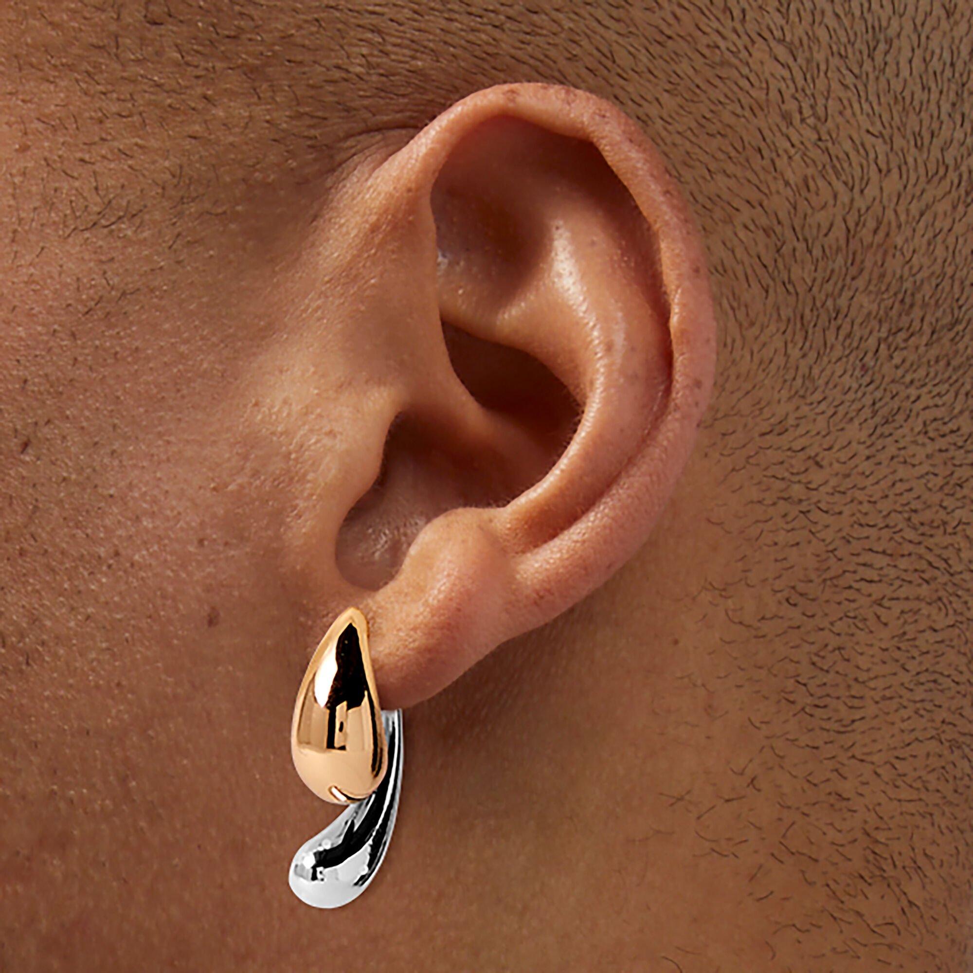 Mixed Metal Bean Front & Back Drop Earrings,