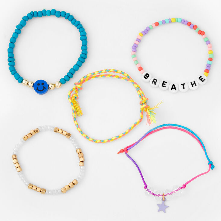 Breathe Novelty Beaded Stretch Bracelets - 5 Pack,