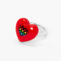 Bague r&eacute;glable c&oelig;ur &agrave; carreaux et c&oelig;ur rouge,