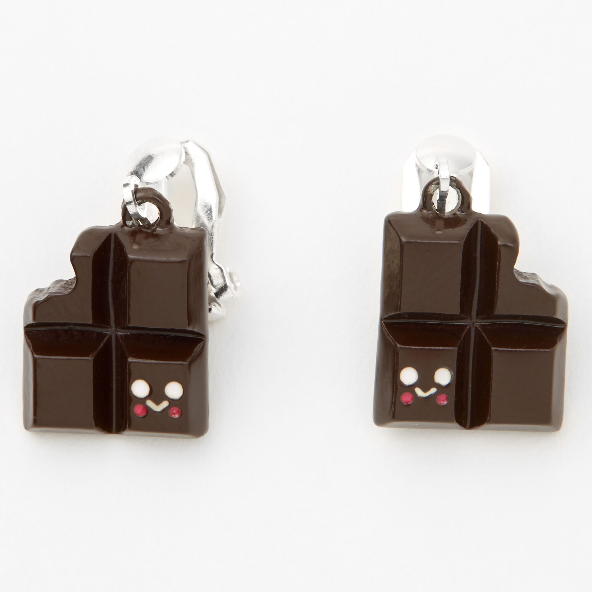Silver 0.5" Chocolate Clip On Drop Earrings - Brown,