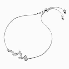 Silver-tone Cubic Zirconia Leaf Adjustable Bracelet ,