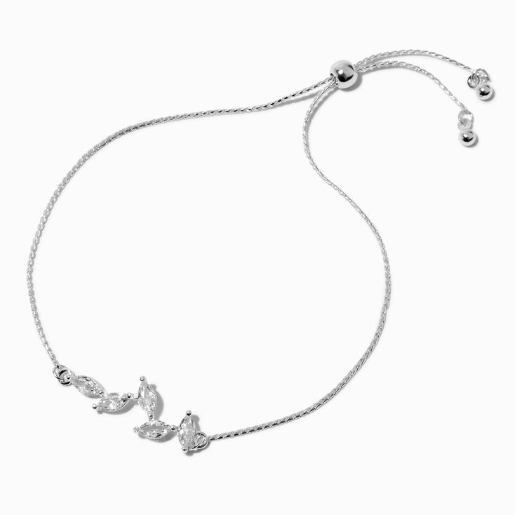 Silver-tone Cubic Zirconia Leaf Adjustable Bracelet ,