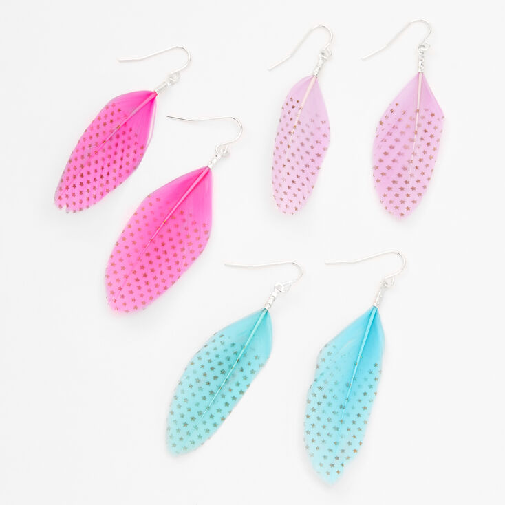 2&quot; Starry Feather Drop Earrings - 3 Pack,