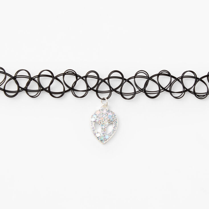 Outer Space Alien Tattoo Choker Necklace - Black,