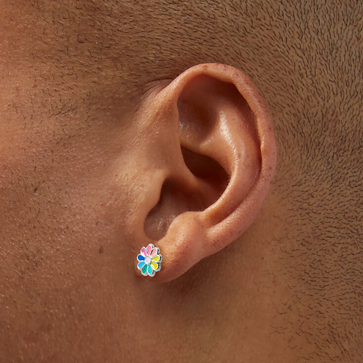 C LUXE by Claire&#39;s Sterling Silver Enamel Rainbow Flower Stud Earrings,