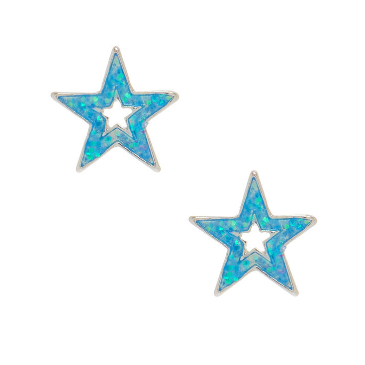 Blue Holographic Star Stud Earrings,