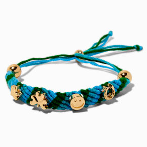 Gold-tone Charm Blue &amp; Green Woven Bolo Bracelet,