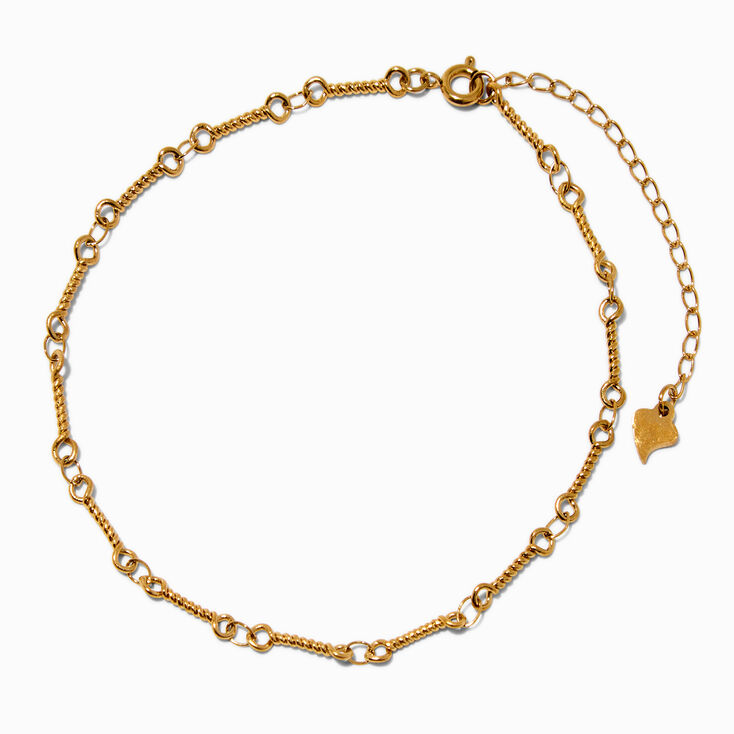 Gold-tone Stainless Steel Notched Chain Anklet,