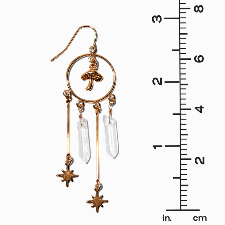 Gold-tone Mushroom Starburst Mystical Gem 2.5&quot; Drop Earrings,