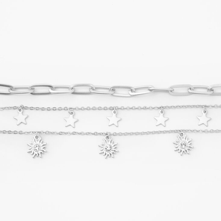 Silver Star Sun Chain Bracelets - 3 Pack,