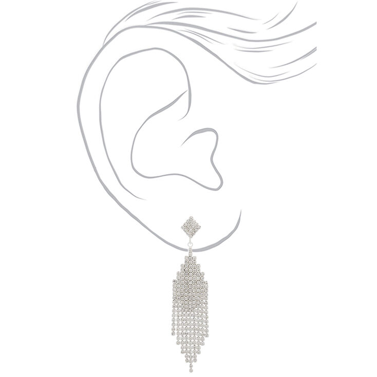 Silver Rhinestone 3&quot; Cascade Drop Earrings,