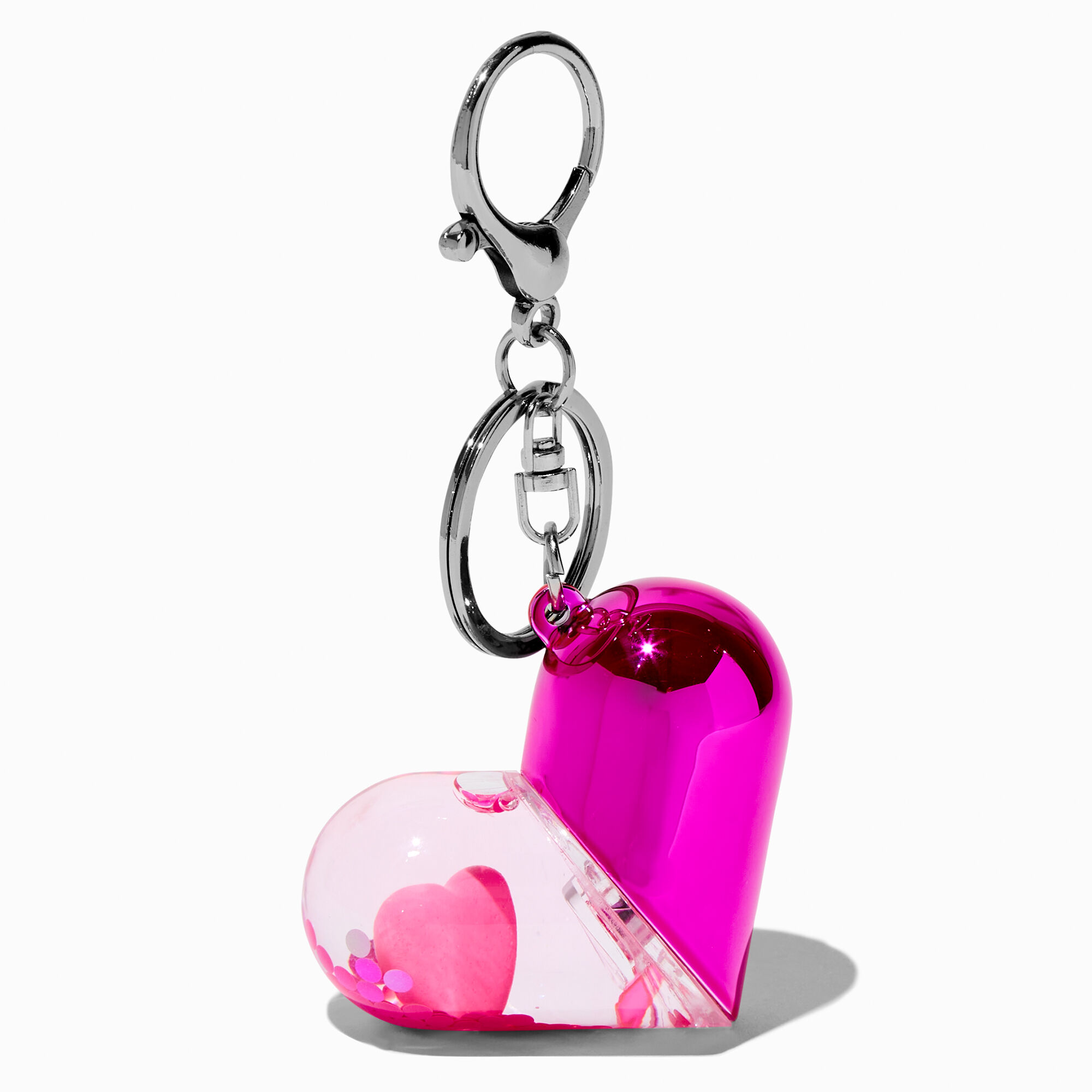 Pink Heart Water-Filled Glitter Keychain,