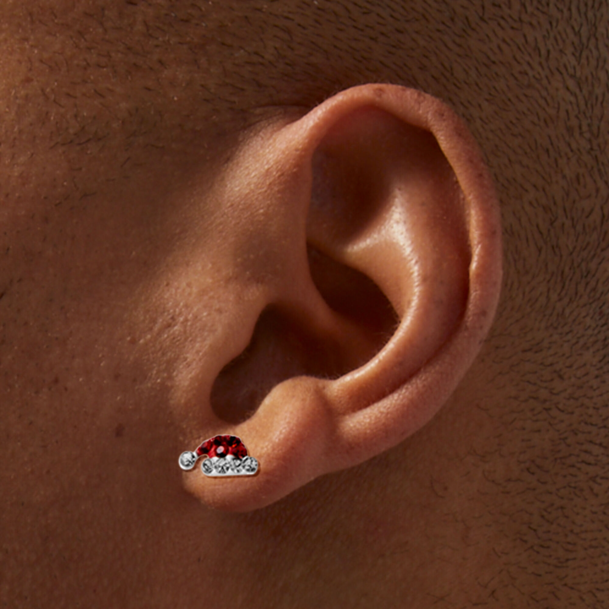 Sterling Silver Santa Hat & Candy Cane Stud Earrings - 2 Pack ,