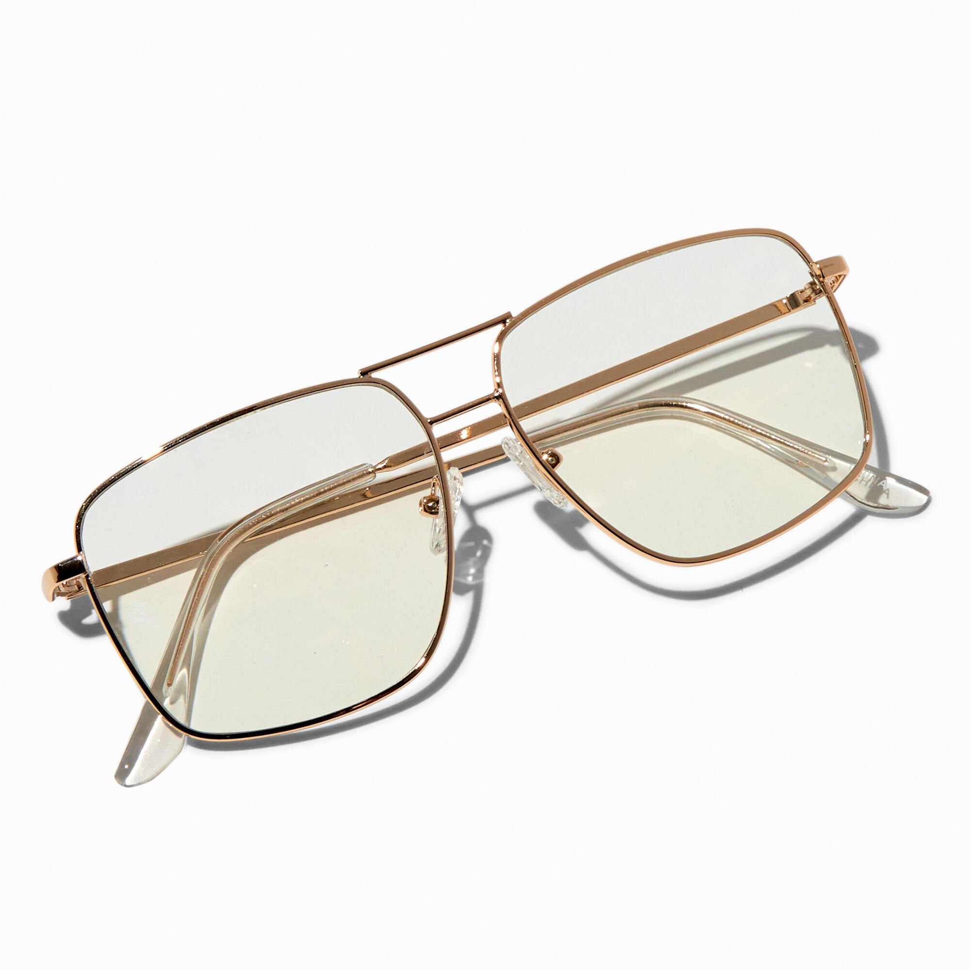 Gold-tone Metal Aviator Clear Lens Frames,