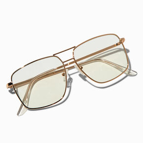 Gold-tone Metal Aviator Clear Lens Frames,