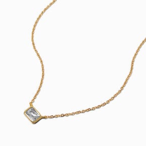 Gold-tone Cubic Zirconia Rectangular Pendant Necklace,