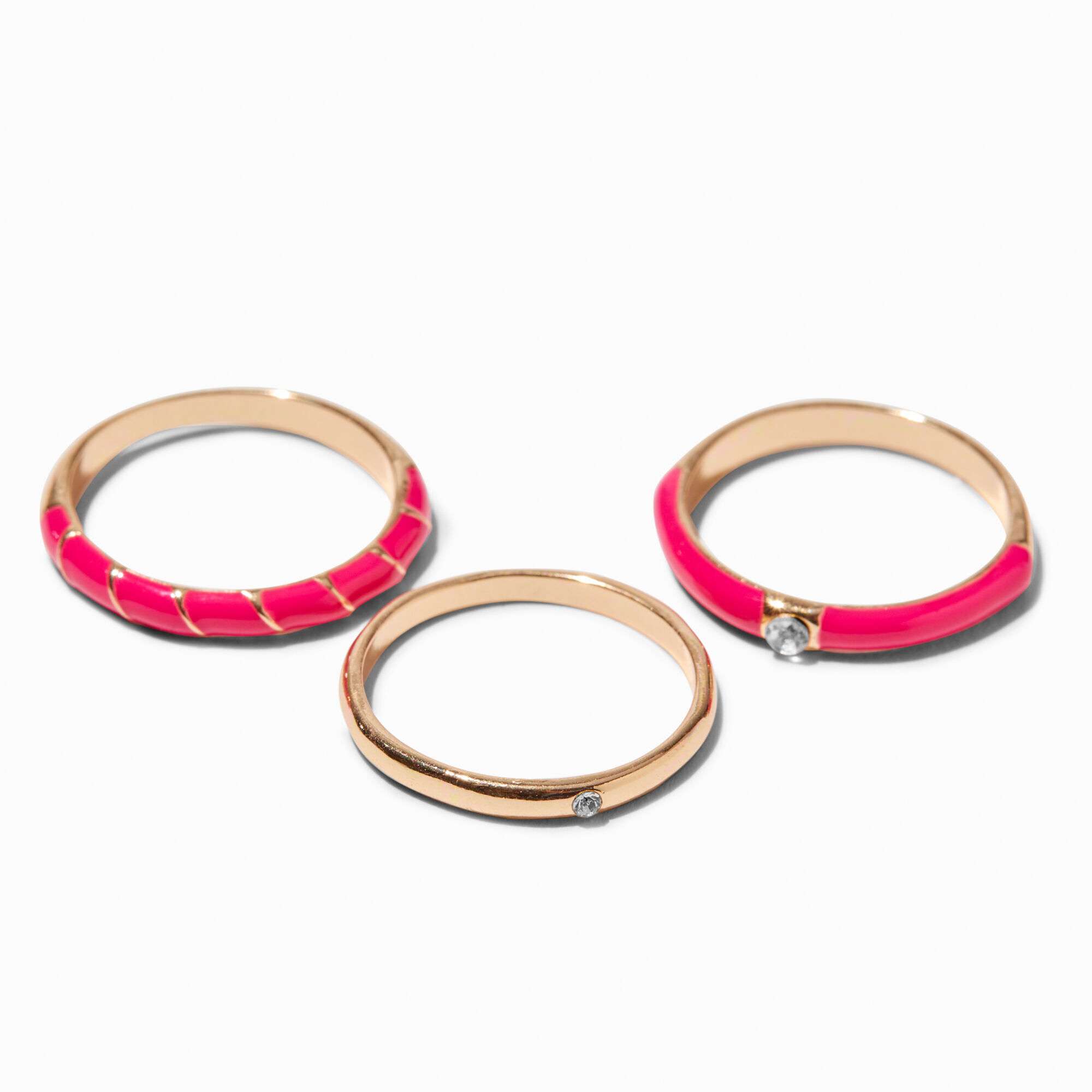 View Claires Enamel GoldTone Stack Ring Set 3 Pack Pink information