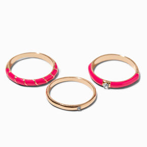 Pink Enamel Gold-tone Stack Ring Set - 3 Pack,
