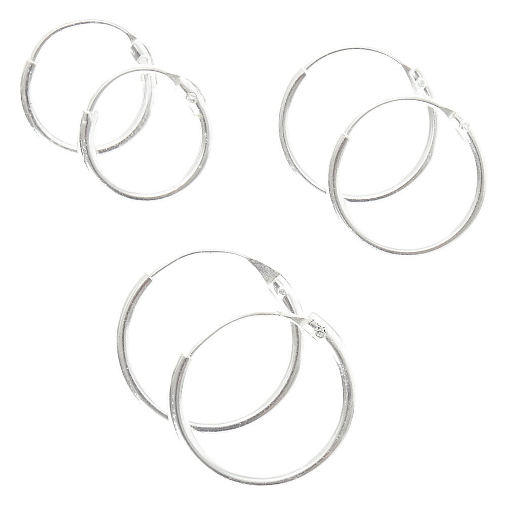 Sterling Silver Graduated Smooth Hoop Earrings 3 Pack