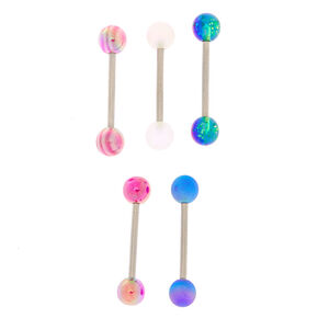 Silver 14G Cosmic Barbell Tongue Rings - 5 Pack,