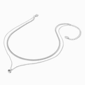 Silver-tone Curb Chain &amp; Crystal Multi-Strand Necklace,