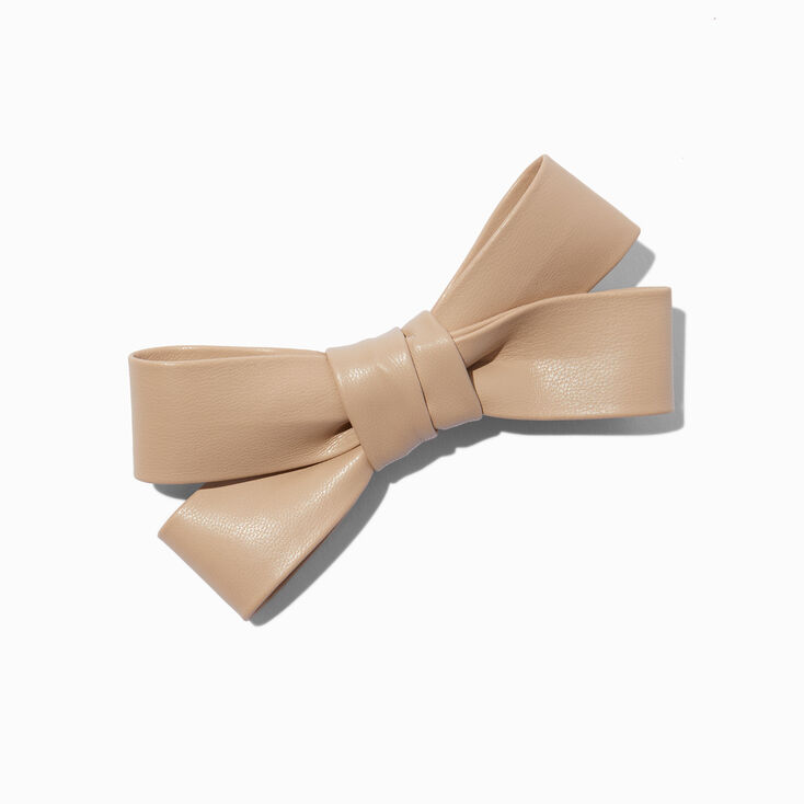 Ivory Leather Hair Bow Clip,