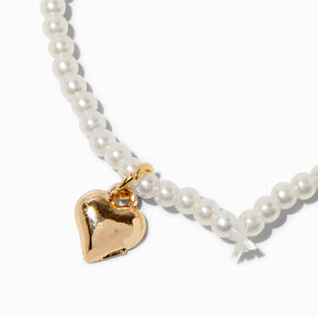 Claire&#39;s Club Pearl Heart Beaded Stretch Bracelet,