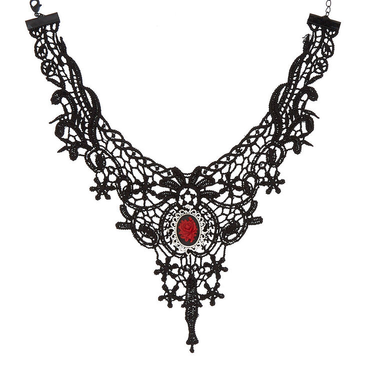 Lace Rose Choker Necklace - Black,