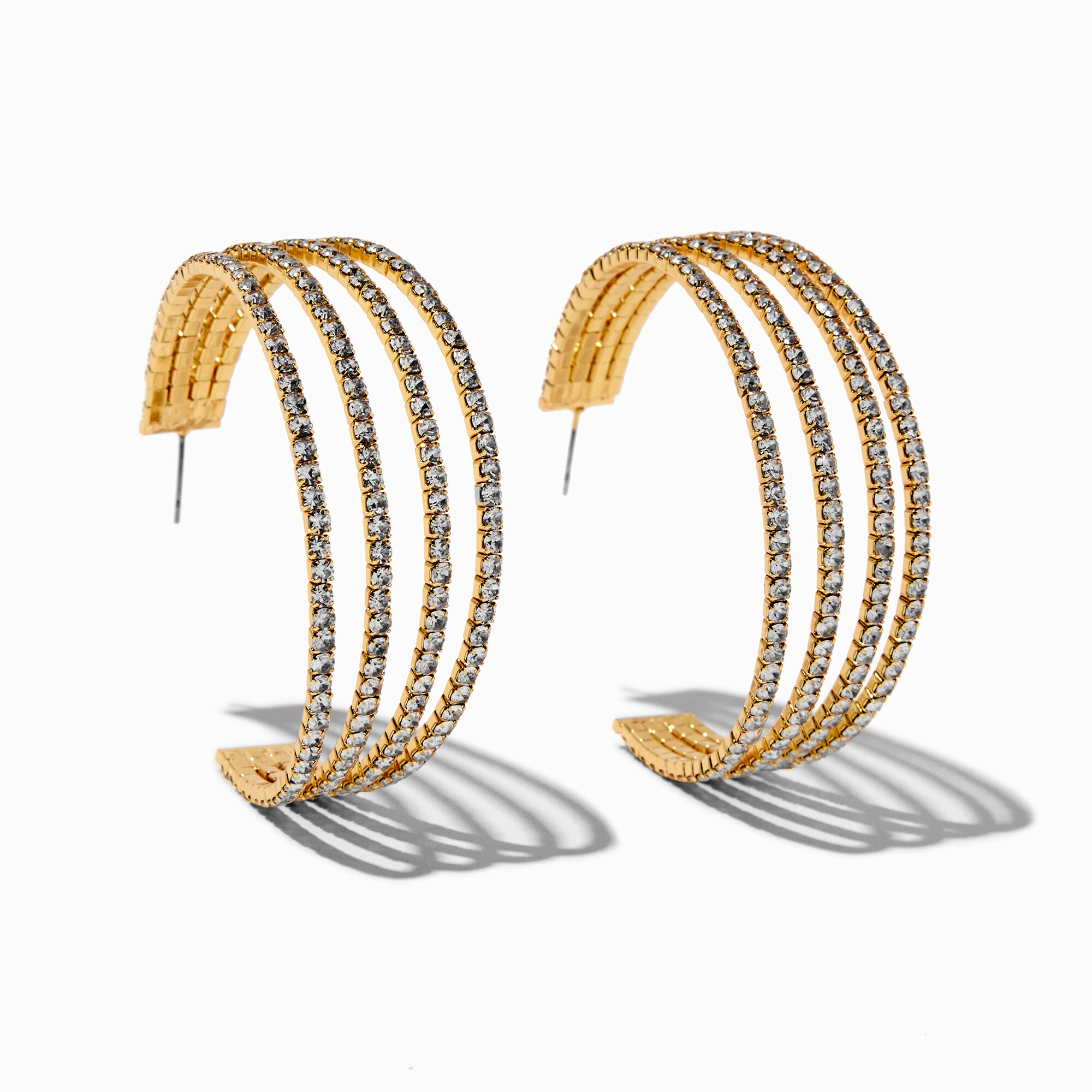 View Claires Tone Crystal MultiLayer 70MM Hoop Earrings Gold information