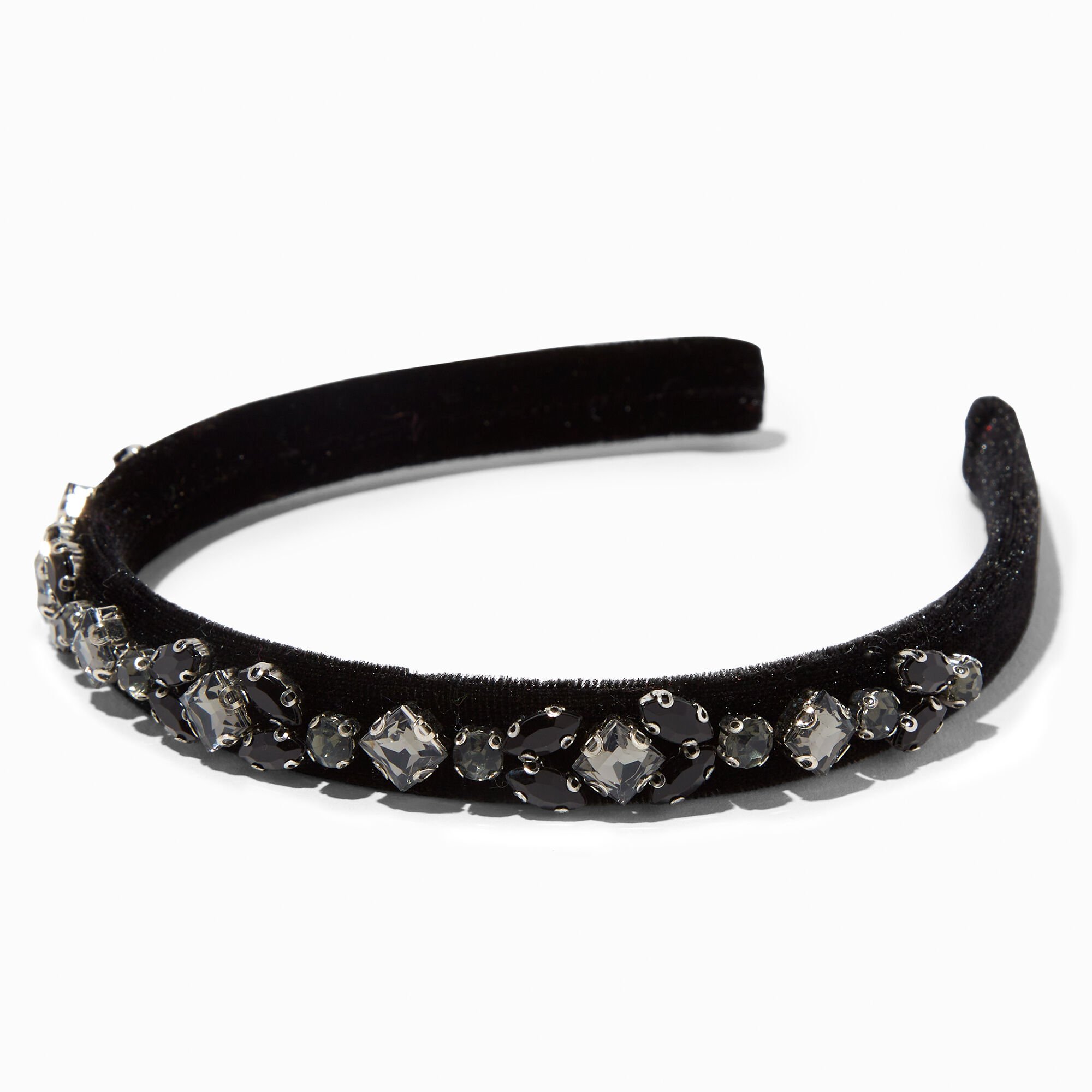 Black Velvet Bejeweled Skinny Headband,