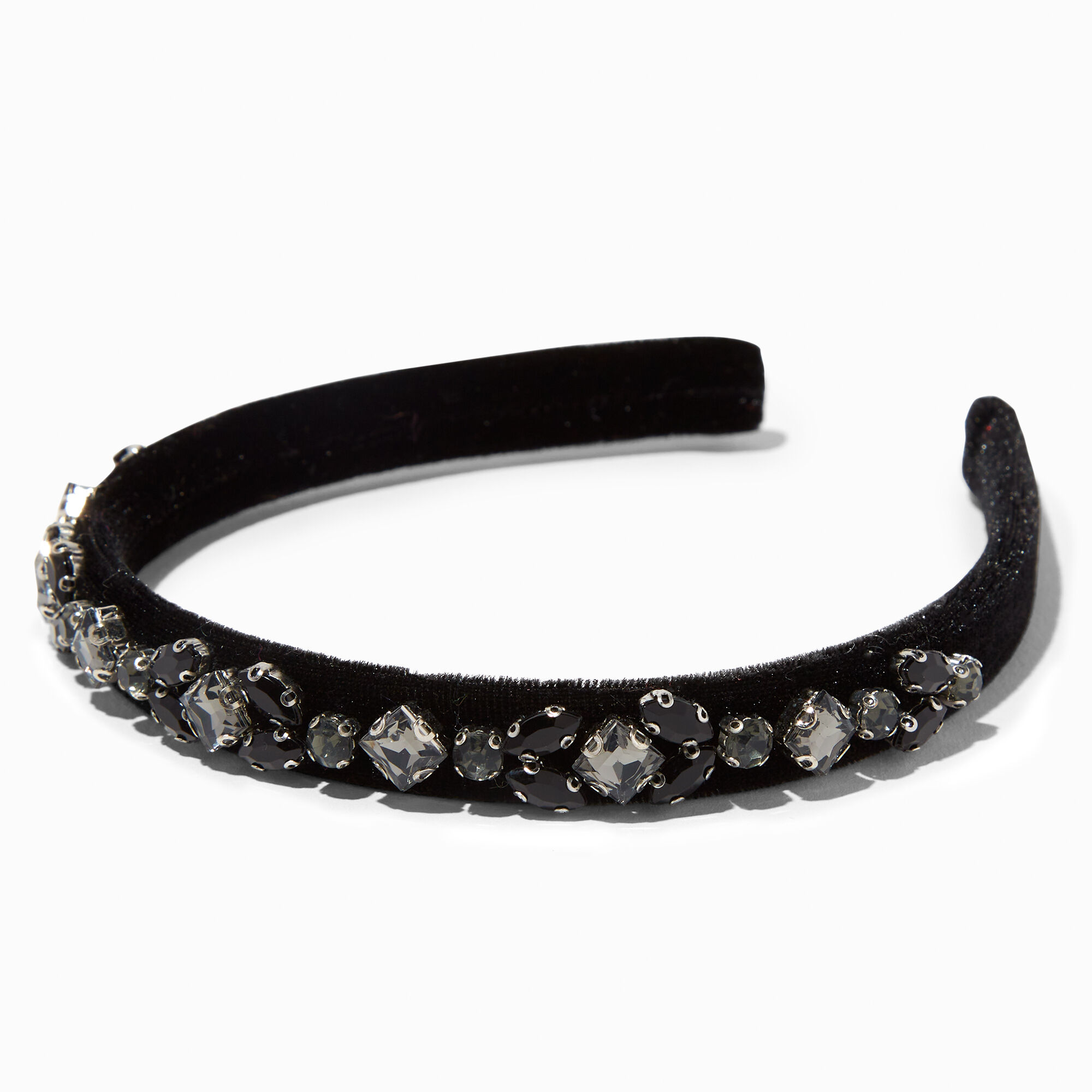 View Claires Velvet Bejewelled Skinny Headband Black information