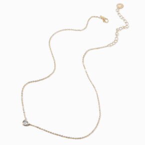 Gold-tone Cubic Zirconia Heart Pendant Necklace,