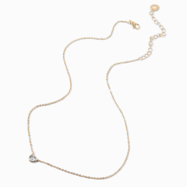 Gold-tone Cubic Zirconia Heart Pendant Necklace,