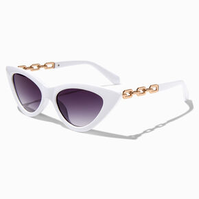 Chunky White Cat Eye &amp; Gold Chain Link Sunglasses,