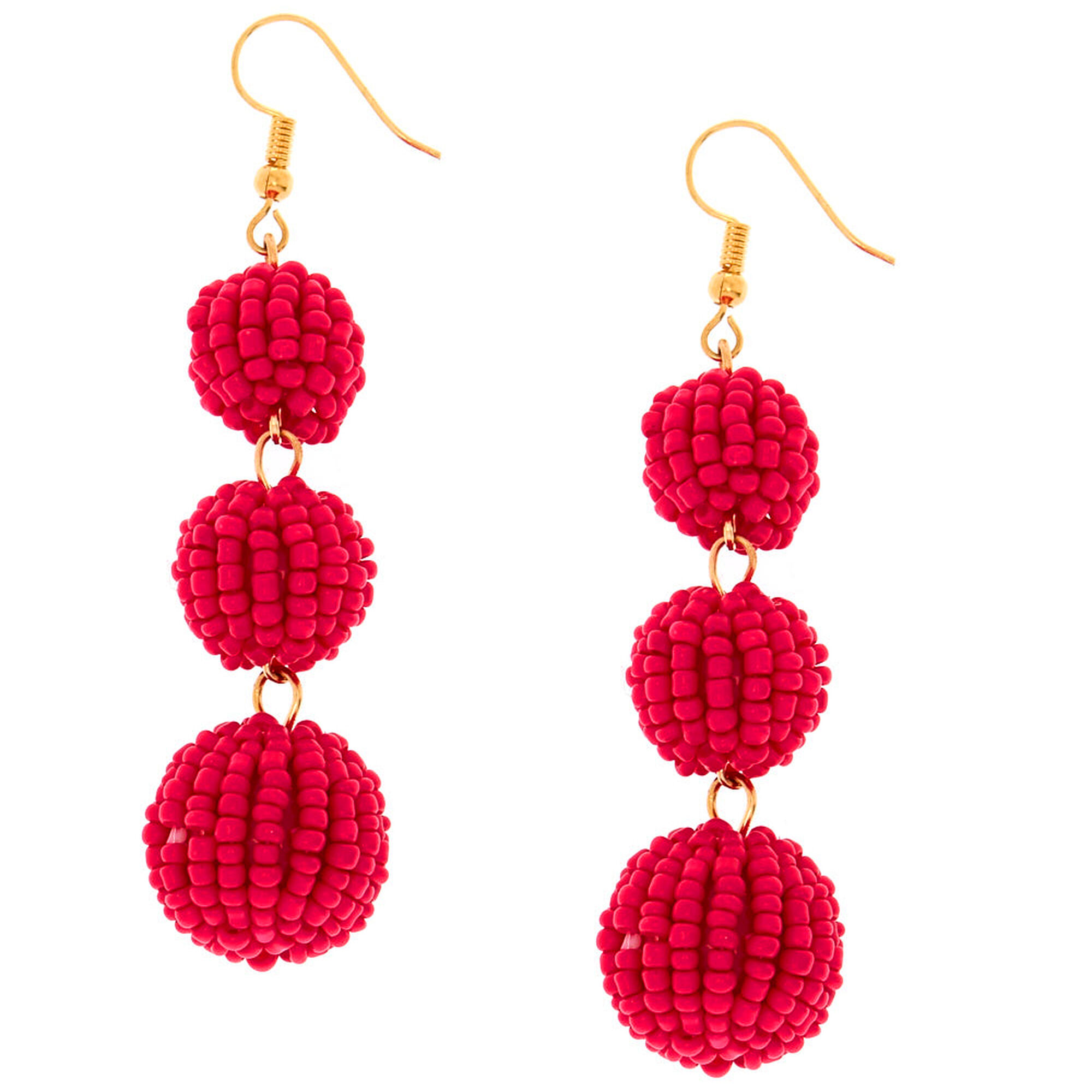 Hot Pink Beaded Ball Drop Earrings Claire S Hot Pink Beaded Ball Drop Earrings