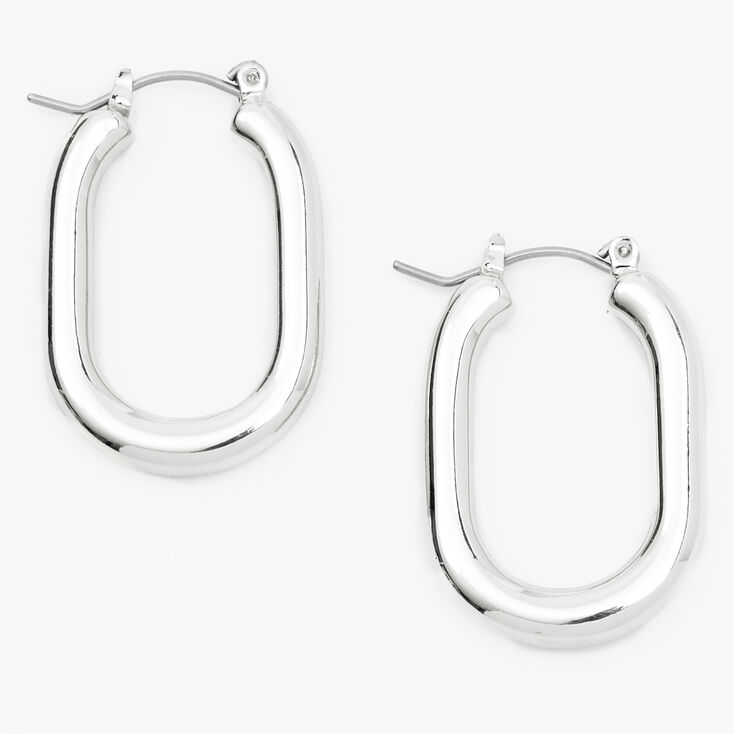 Silver 30MM Squared Oval Hoop Earrings,