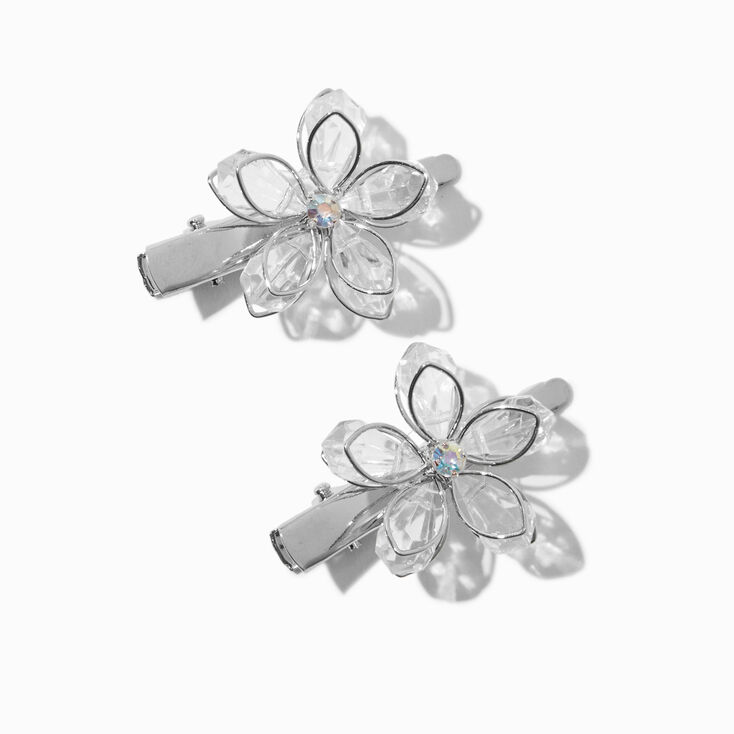 Claire&#39;s Club Silver Rhinestone Flower Hair Clips - 2 Pack,