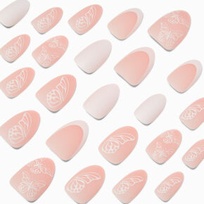 Butterfly French Short Almond Vegan Faux Nail Set - 24 Pack,