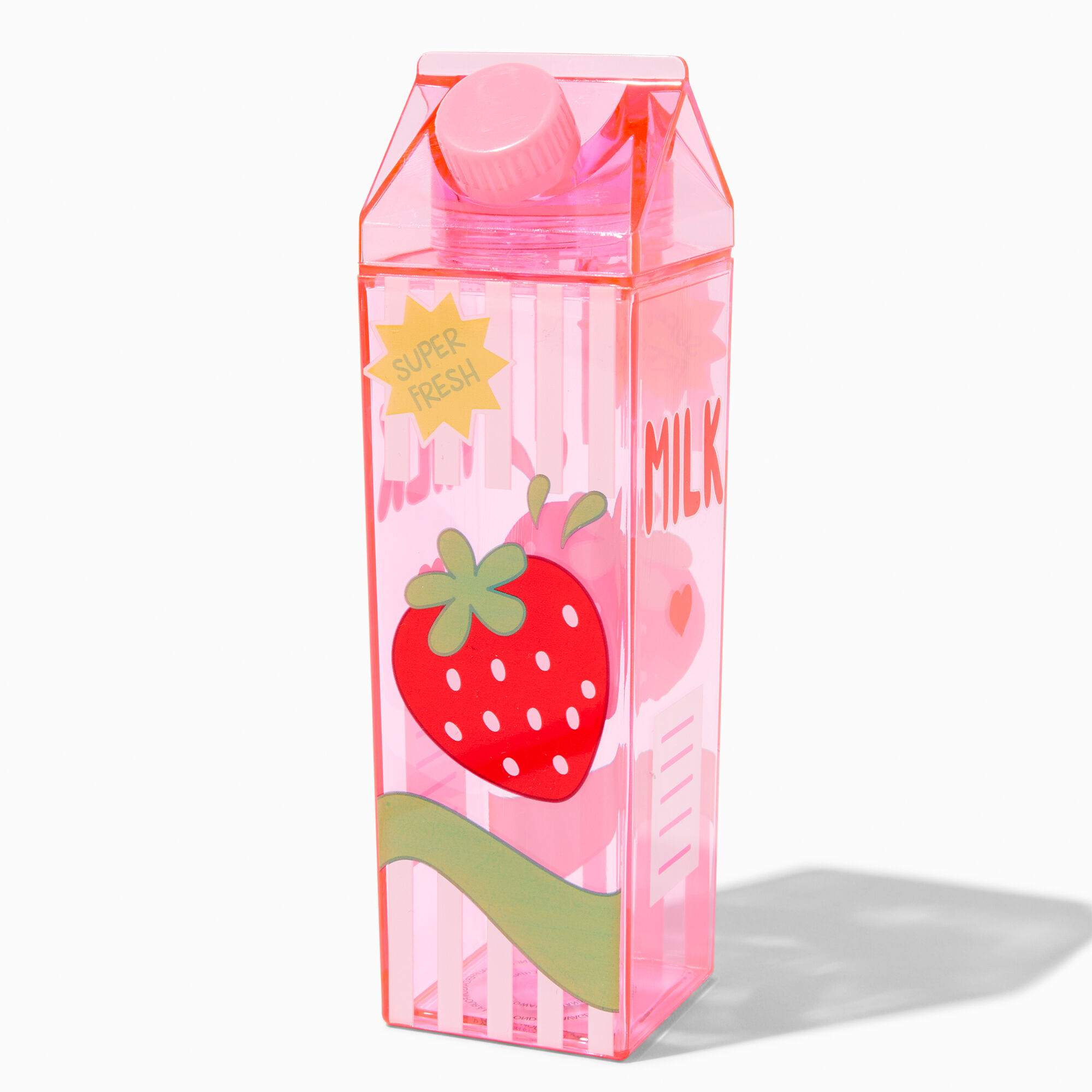 View Claires Strawberry Milk Carton Water Bottle Pink information