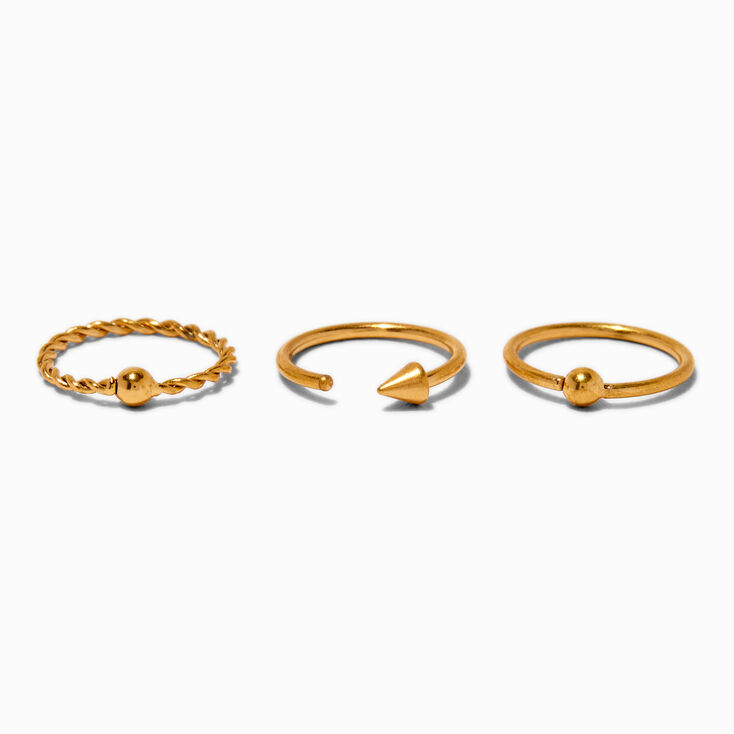 20G Gold-tone Titanium Twisted Spike Nose Hoops - 3 Pack,