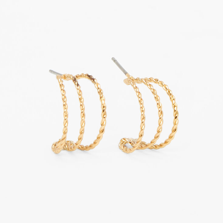 Gold 15MM Triple Twisted Half Hoop Earrings,