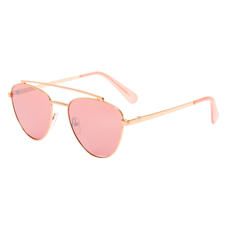 Claire's Lunettes de soleil aviateur avec barre de sourcils style mod - Couleur doré rose